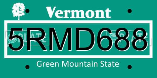 5RMD688 Vermont License Plate