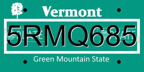 5RMQ685 Vermont License Plate