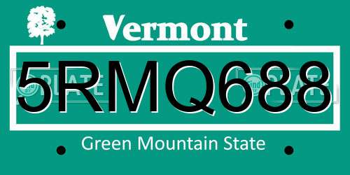 5RMQ688 Vermont License Plate