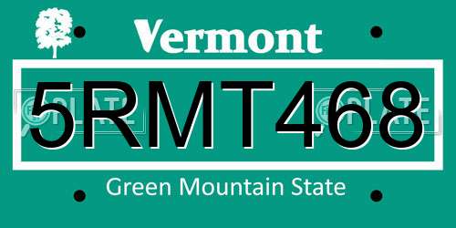 5RMT468 Vermont License Plate