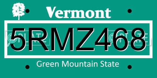 5RMZ468 Vermont License Plate