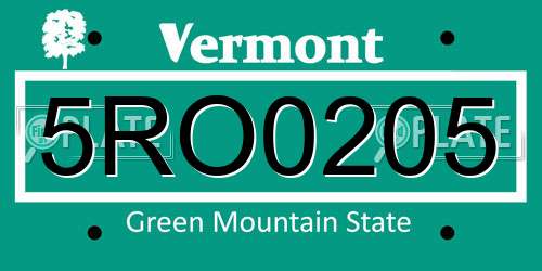 5RO0205 Vermont License Plate