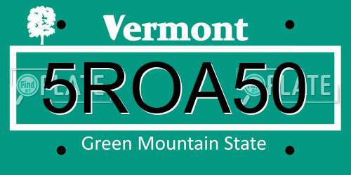 5ROA50 Vermont License Plate