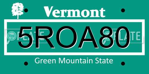 5ROA80 Vermont License Plate