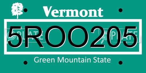 5ROO205 Vermont License Plate