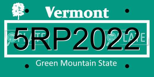 5RP2022 Vermont License Plate