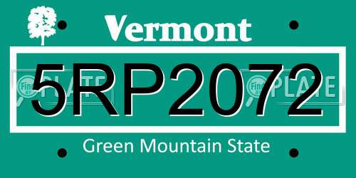 5RP2072 Vermont License Plate