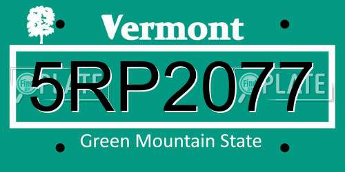 5RP2077 Vermont License Plate