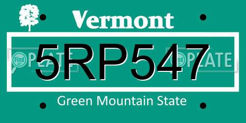 5RP547 Vermont License Plate