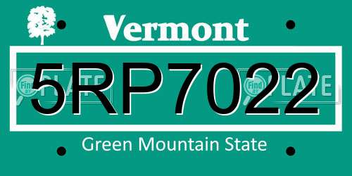5RP7022 Vermont License Plate