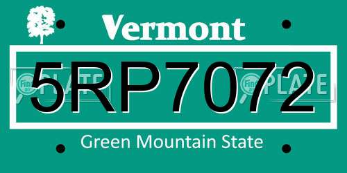 5RP7072 Vermont License Plate