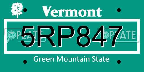 5RP847 Vermont License Plate
