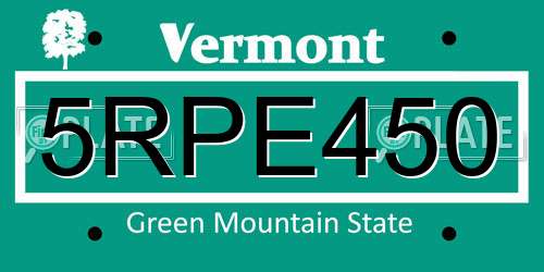 5RPE450 Vermont License Plate
