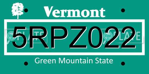 5RPZ022 Vermont License Plate