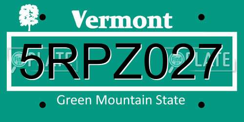 5RPZ027 Vermont License Plate