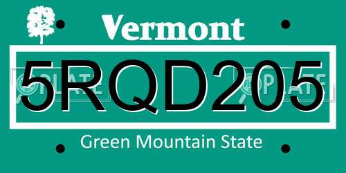 5RQD205 Vermont License Plate