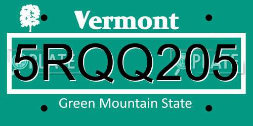 5RQQ205 Vermont License Plate