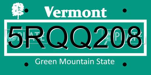 5RQQ208 Vermont License Plate