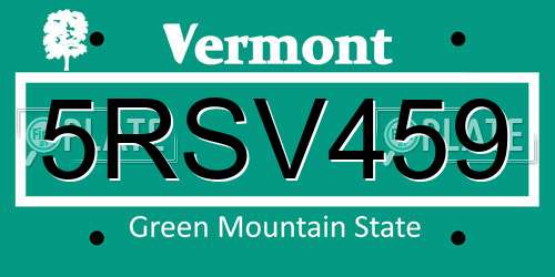 5RSV459 Vermont License Plate