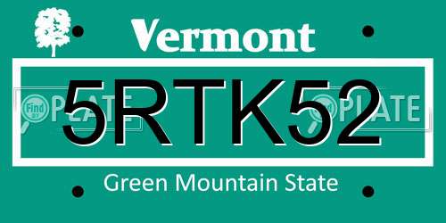5RTK52 Vermont License Plate