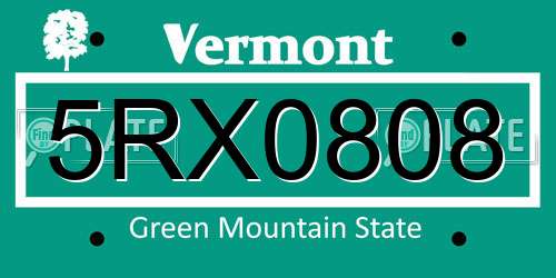 5RX0808 Vermont License Plate