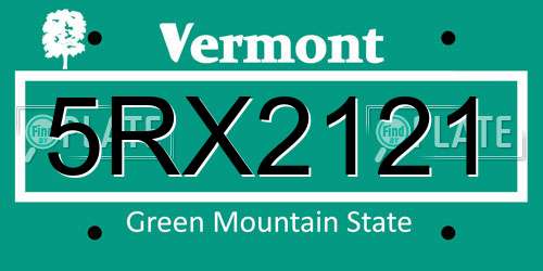 5RX2121 Vermont License Plate
