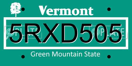 5RXD505 Vermont License Plate