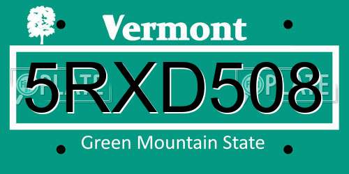 5RXD508 Vermont License Plate
