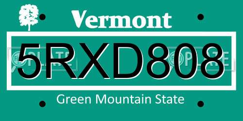5RXD808 Vermont License Plate