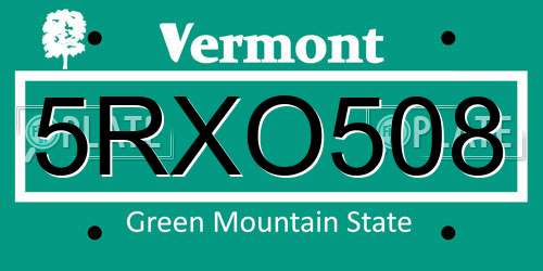 5RXO508 Vermont License Plate