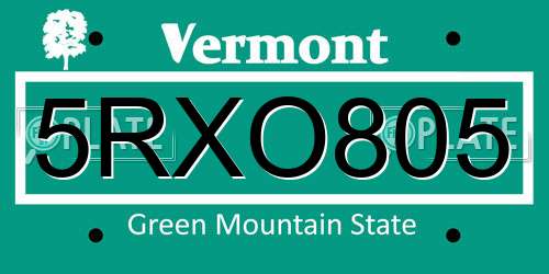 5RXO805 Vermont License Plate