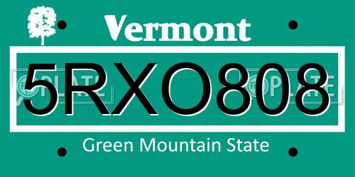 5RXO808 Vermont License Plate