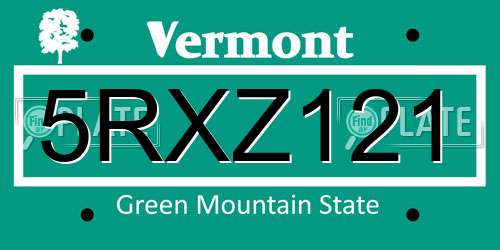5RXZ121 Vermont License Plate
