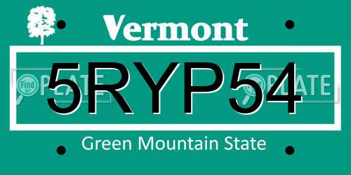5RYP54 Vermont License Plate