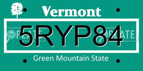 5RYP84 Vermont License Plate