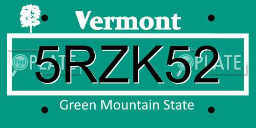 5RZK52 Vermont License Plate