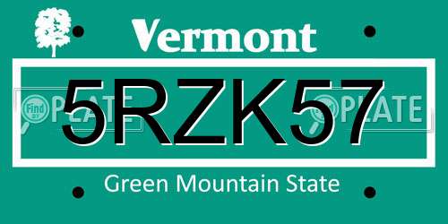 5RZK57 Vermont License Plate