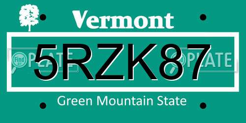 5RZK87 Vermont License Plate