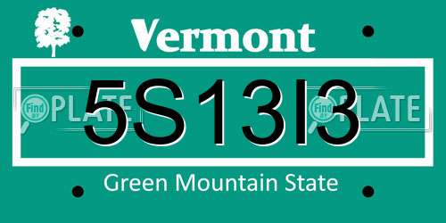 5S13I3 Vermont License Plate