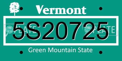 5S20725 Vermont License Plate