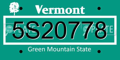5S20778 Vermont License Plate