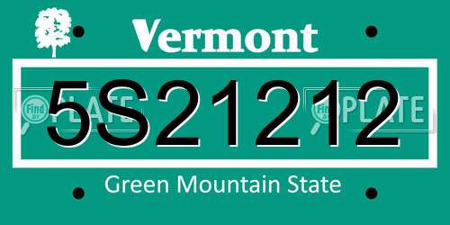 5S21212 Vermont License Plate