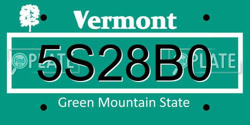 5S28B0 Vermont License Plate