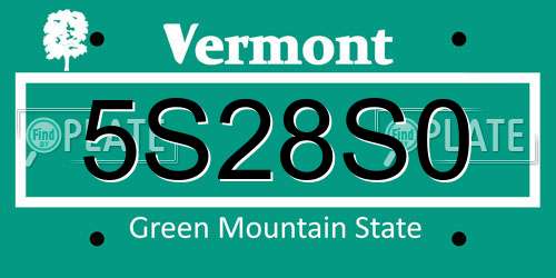 5S28S0 Vermont License Plate