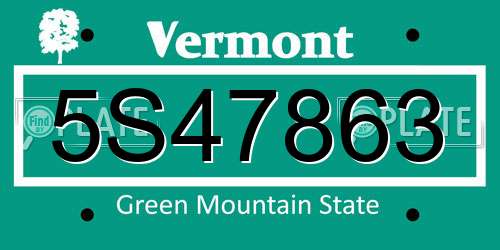 5S47863 Vermont License Plate