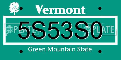 5S53S0 Vermont License Plate
