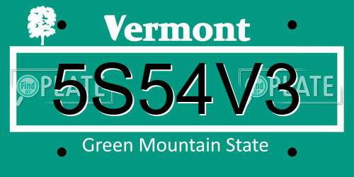 5S54V3 Vermont License Plate
