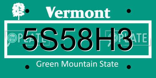 5S58H3 Vermont License Plate