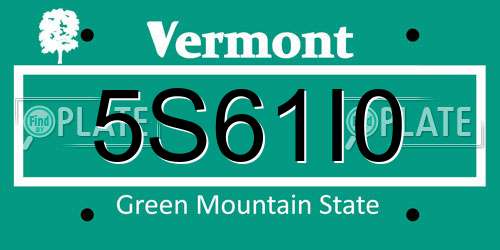 5S61I0 Vermont License Plate