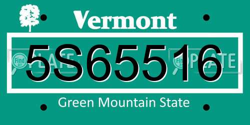 5S65516 Vermont License Plate